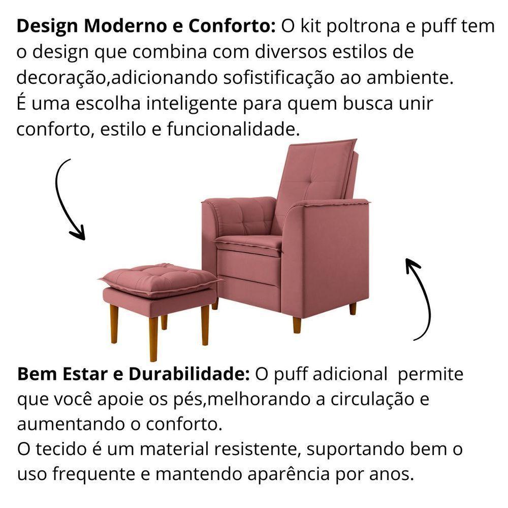 Poltrona Amamentação Confortável Com Puff Lia Veludo rosê - 5