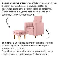 Poltrona Amamentação Confortável Com Puff Lia Veludo rosa - 2