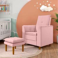 Poltrona Amamentação Confortável Com Puff Lia Veludo rosa - 10