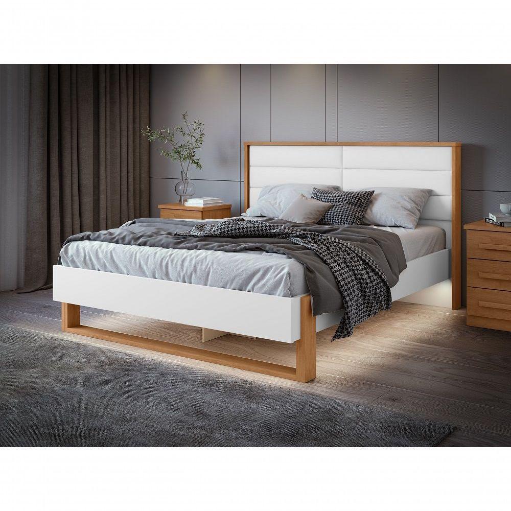 Cama Casal 160cm Com Led Freetown - Lopas Amendoa Clean/branco. - 7
