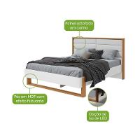 Cama Casal 160cm Com Led Freetown - Lopas Amendoa Clean/branco. - 2