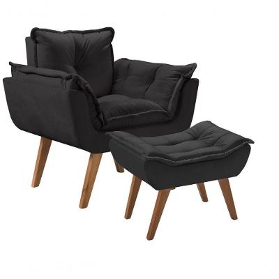 Kit Poltrona Com Puff Opalla Apoio Para Os Pés Suede Preto D Salla