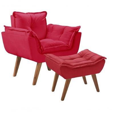 Kit Poltrona Opalla Com Puff Suede Vermelho D Salla