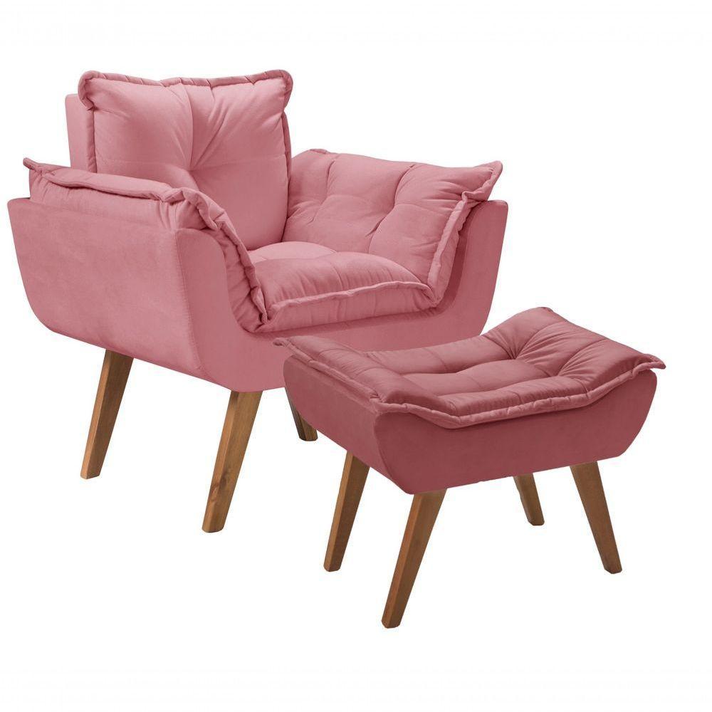 Kit Poltrona Opalla Com Puff Moveis D Salla Rosa - 1