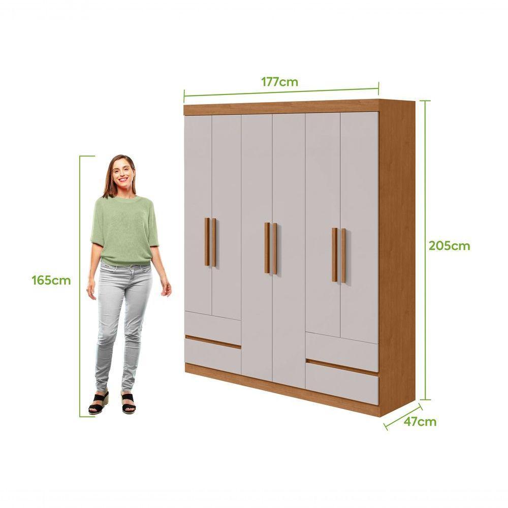 Guarda-roupas 6 Portas 4 Gavetas Com Pés Sem Espelho Zeus - Lopas Amendoa Clean/off White. - 2