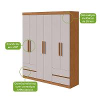 Guarda-roupas 6 Portas 4 Gavetas Com Pés Sem Espelho Zeus - Lopas Amendoa Clean/off White. - 6