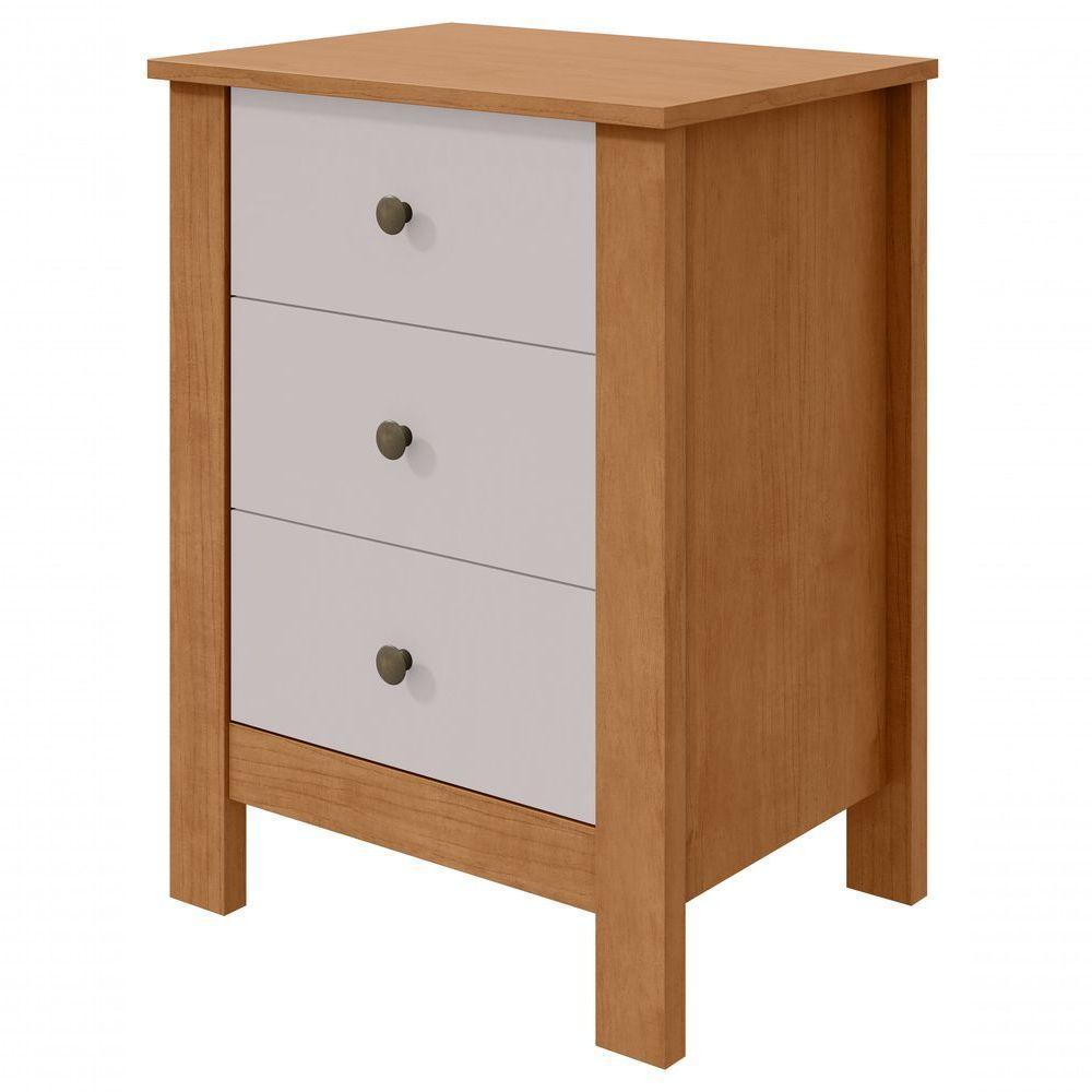 Mesa De Cabeceira 3 Gavetas Maggiore New - Lopas Amendoa Clean/off White. - 1