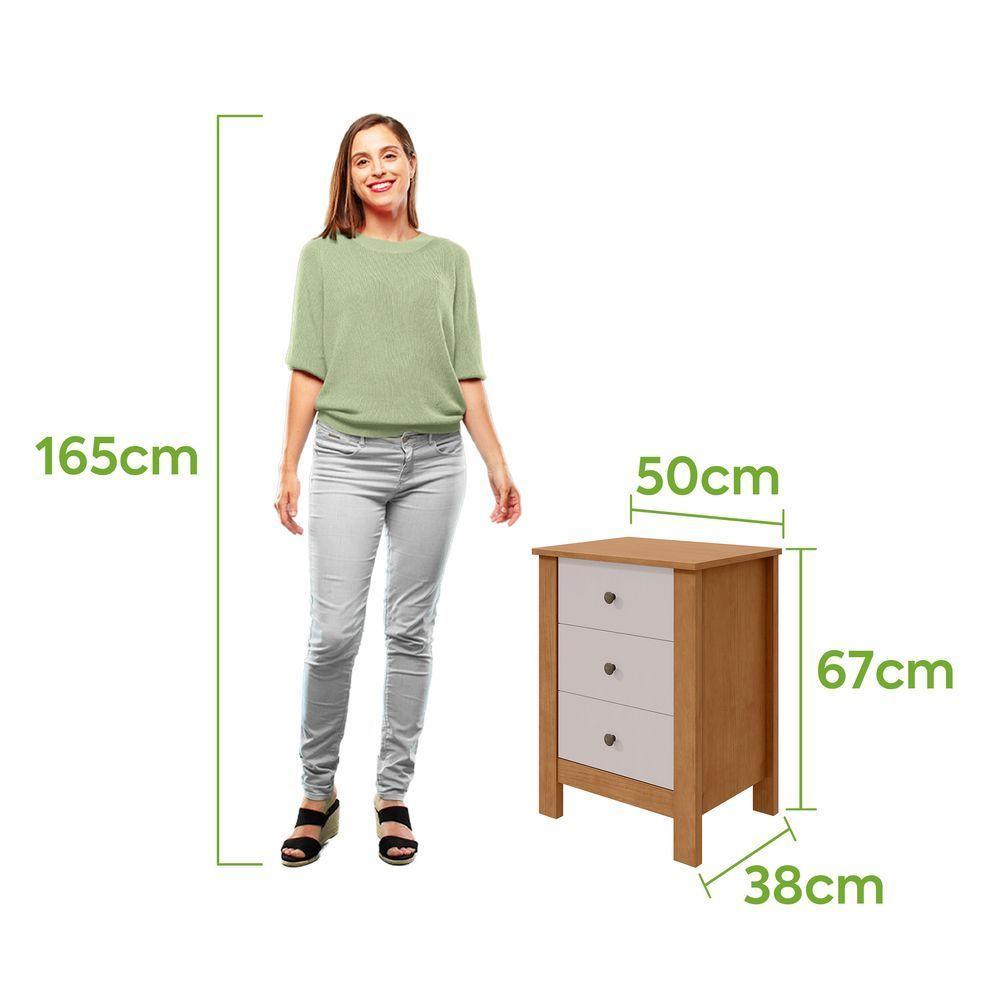 Mesa De Cabeceira 3 Gavetas Maggiore New - Lopas Amendoa Clean/off White. - 2
