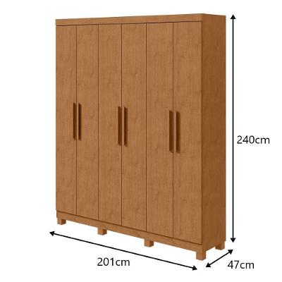 Guarda Roupa Casal Jazz 6 Portas de Bater 3 Gavetas Amendoa Clean MDF-MDP