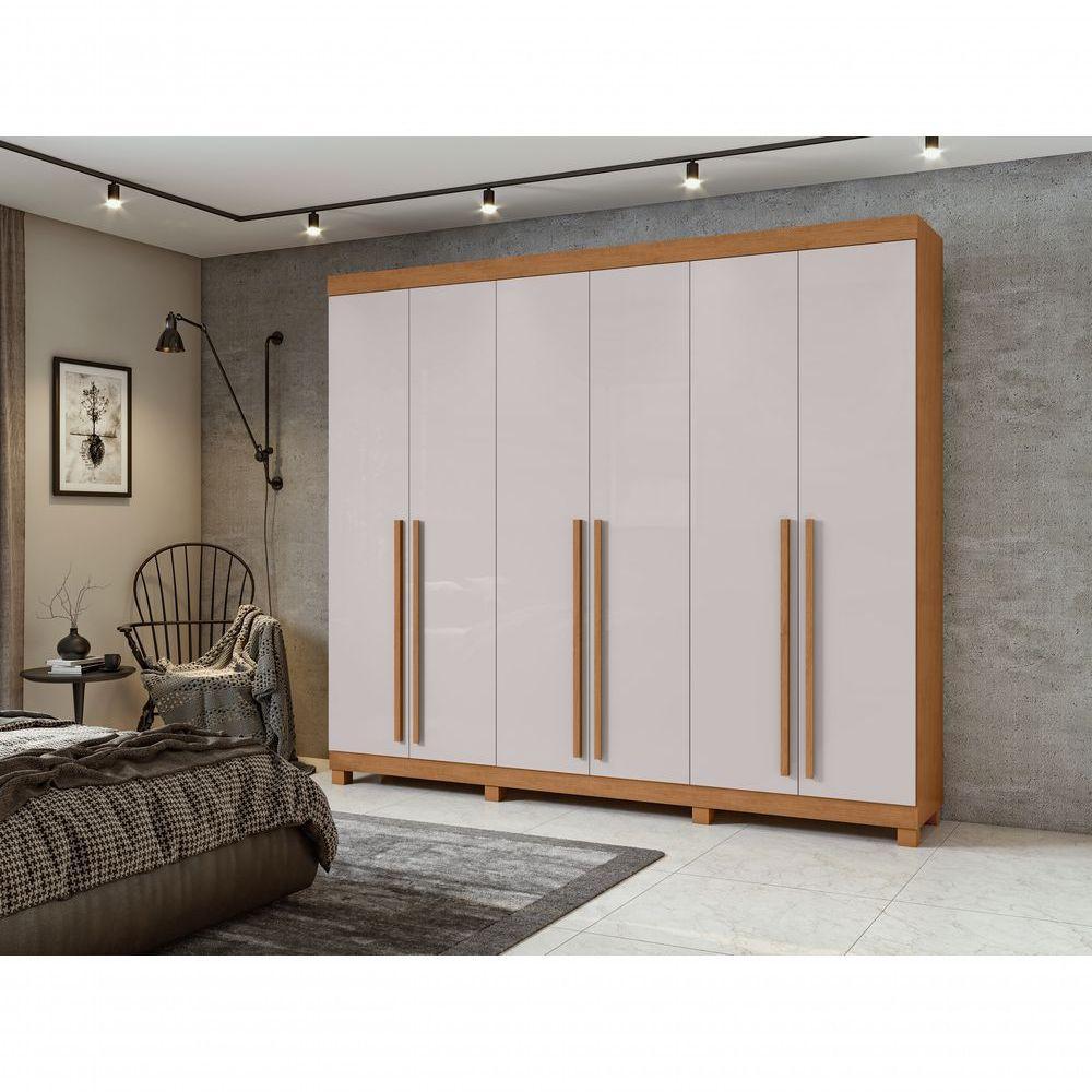 Guarda-roupas Casal Bertha 6 Portas 4 Gavetas Sem Espelho Com Pés - Lopas Amendoa Clean/off White. - 7