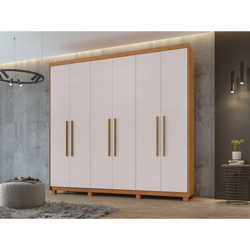 Guarda-roupas Casal Aries 6 Portas 5 Gavetas Sem Espelho Com Pés - Lopas Amendoa Clean/off White - 7