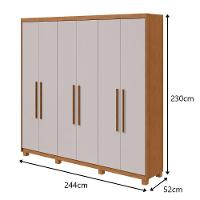 Guarda-roupas Casal Aries 6 Portas 5 Gavetas Sem Espelho Com Pés - Lopas Amendoa Clean/off White - 2