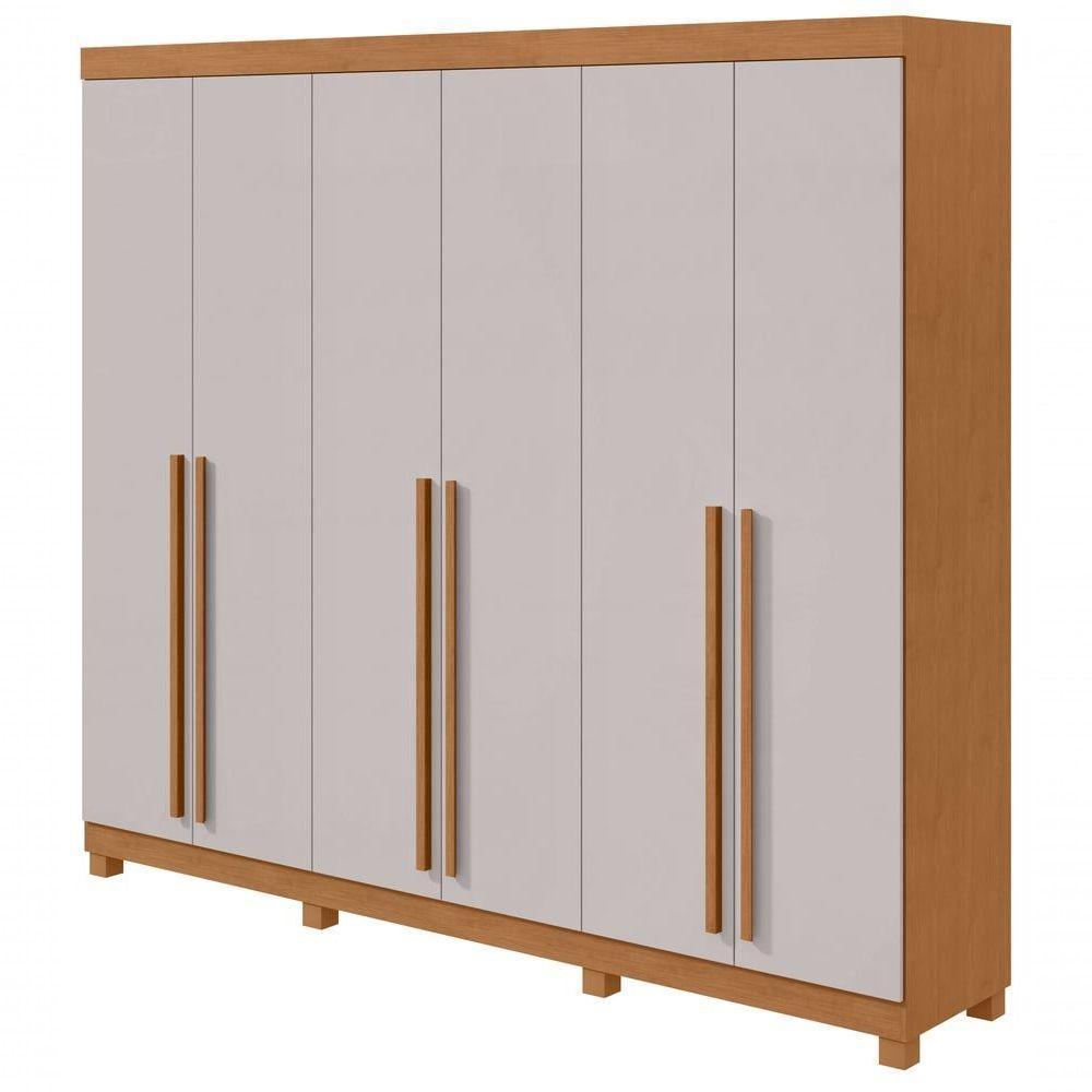 Guarda-roupas Casal Bertha 6 Portas 6 Gavetas Sem Espelho Com Pés- Lopas Amendoa Clean/off White - 1