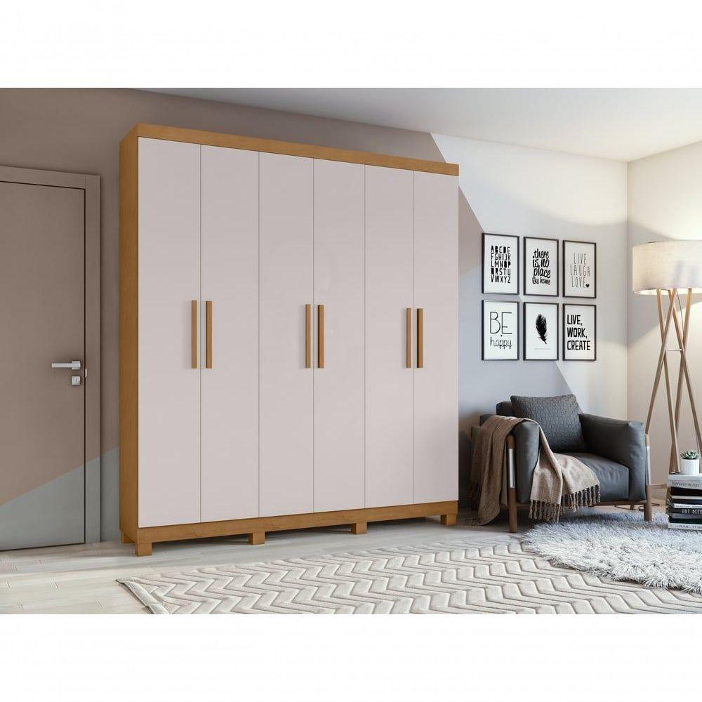 Guarda-roupas Casal 6 Portas 3 Gavetas Jazz Com Pés Sem Espelho - Lopas Amendoa Clean/off White. - 7