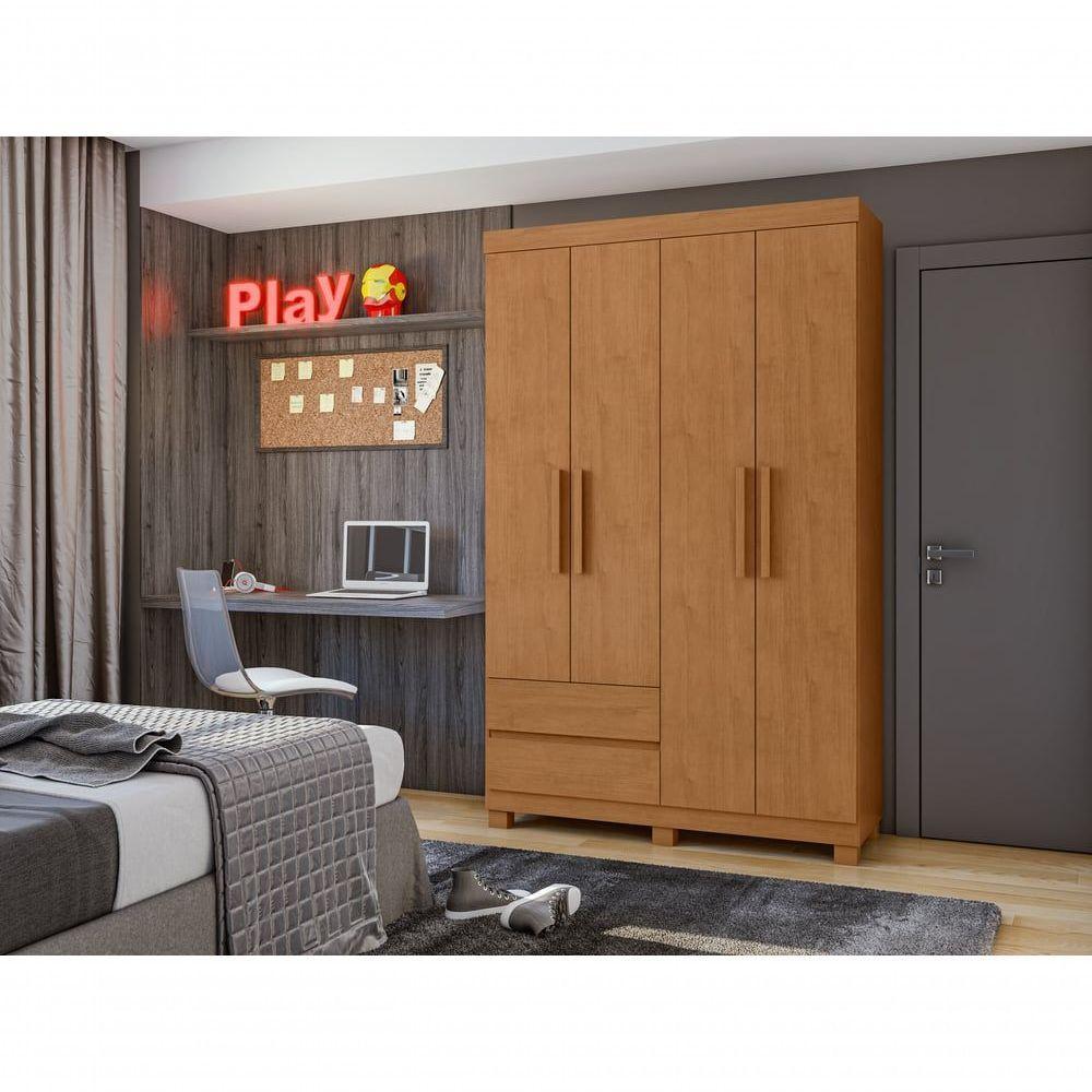 Guarda-roupas Solteiro 4 Portas 2 Gavetas Sem Espelho Com Pés Zeus - Lopas Amendoa Clean - 7