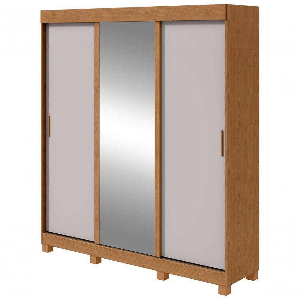 Guarda Roupa Saion 3 Portas Com Pés 1 Porta Glass - Lopas Amendoa Clean/off White. - 1