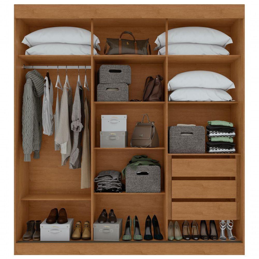 Guarda Roupa Saion 3 Portas Com Pés 1 Porta Glass - Lopas Amendoa Clean/off White. - 6