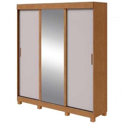 Guarda Roupa Casal Saion Plus 3 Portas 1 Porta Glass 3 Gavetas Amendoa Clean-off White