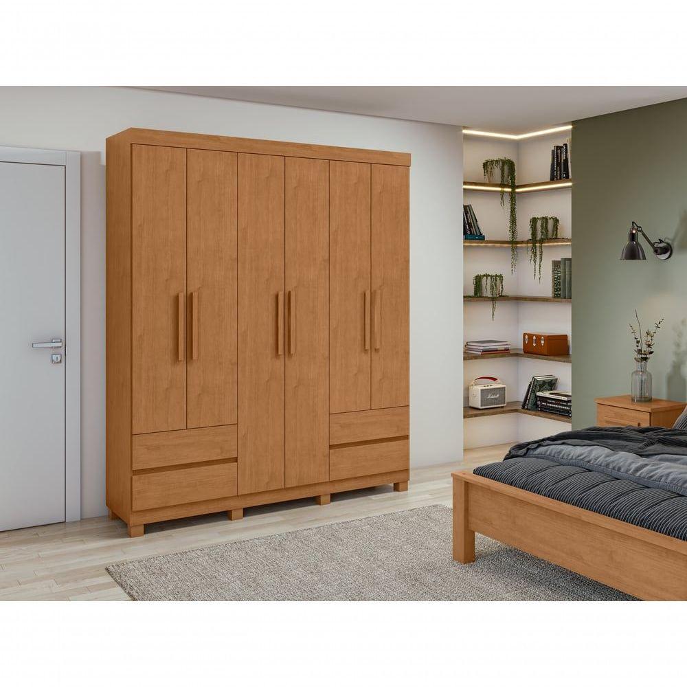 Guarda-roupas 6 Portas 4 Gavetas Com Pés Sem Espelho Zeus - Lopas Amendoa Clean. - 8