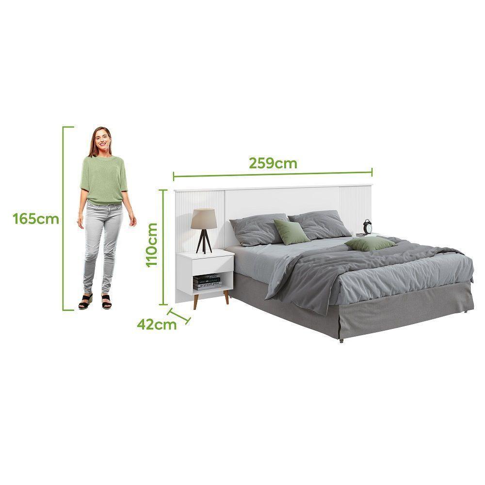 Cabeceira Casal 2 Mesas De Cabeceira Like - Lopas Branco. - 2