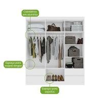 Guarda-roupas 6 Portas 4 Gavetas Com Pés Sem Espelho Zeus - Lopas Branco - 7