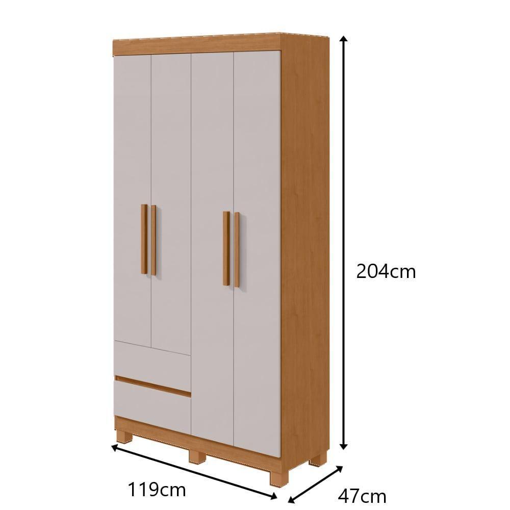 Guarda-roupas Solteiro 4 Portas 2 Gavetas Sem Espelho Com Pés Zeus - Lopas Amendoa Clean/off White. - 2