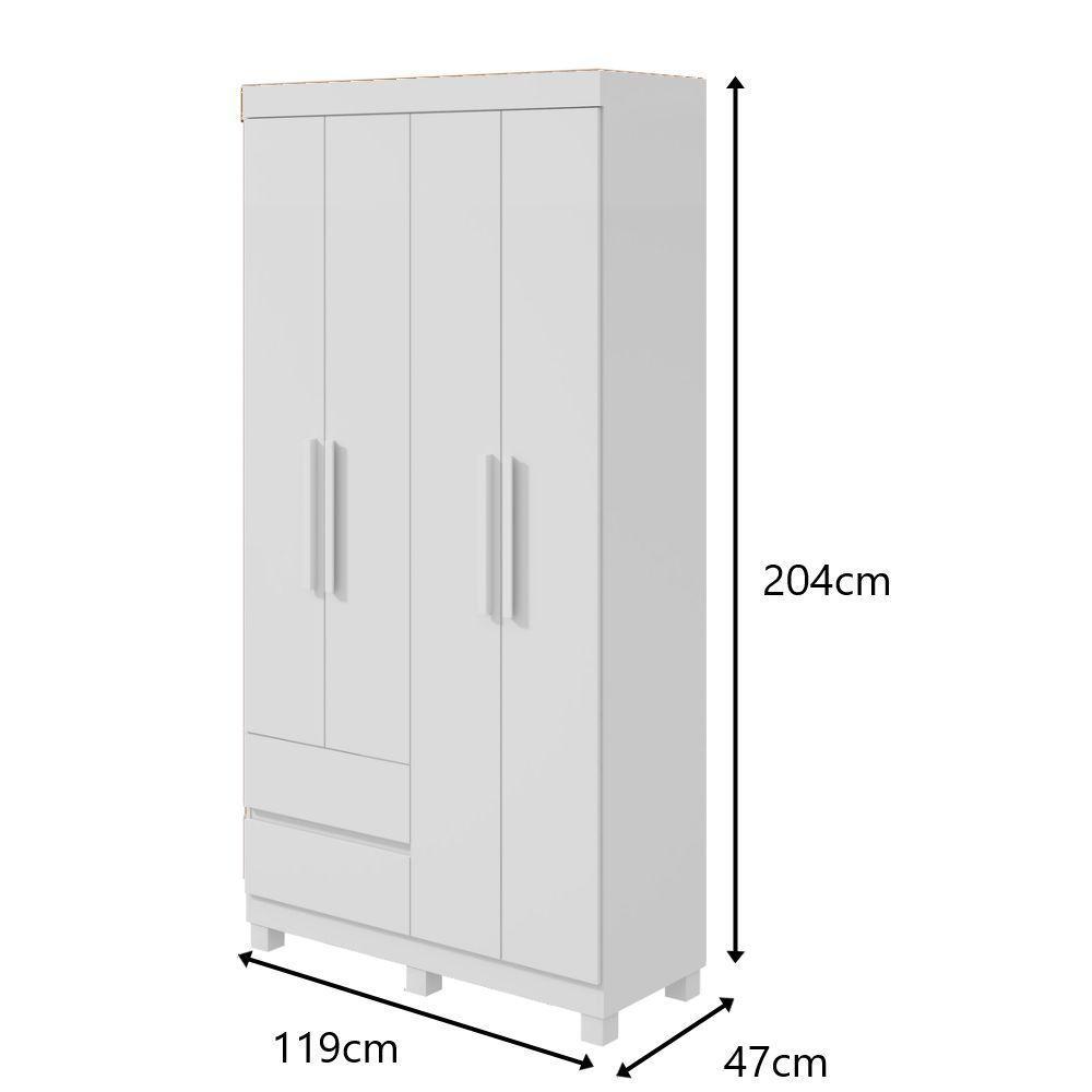 Guarda-roupas Solteiro 4 Portas 2 Gavetas Sem Espelho Com Pés Zeus - Lopas Branco. - 2