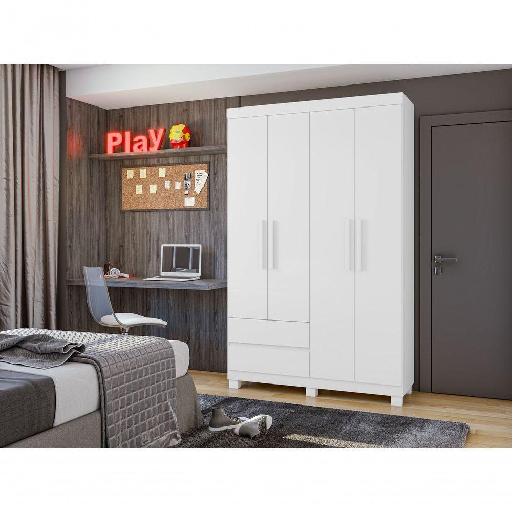 Guarda-roupas Solteiro 4 Portas 2 Gavetas Sem Espelho Com Pés Zeus - Lopas Branco. - 7