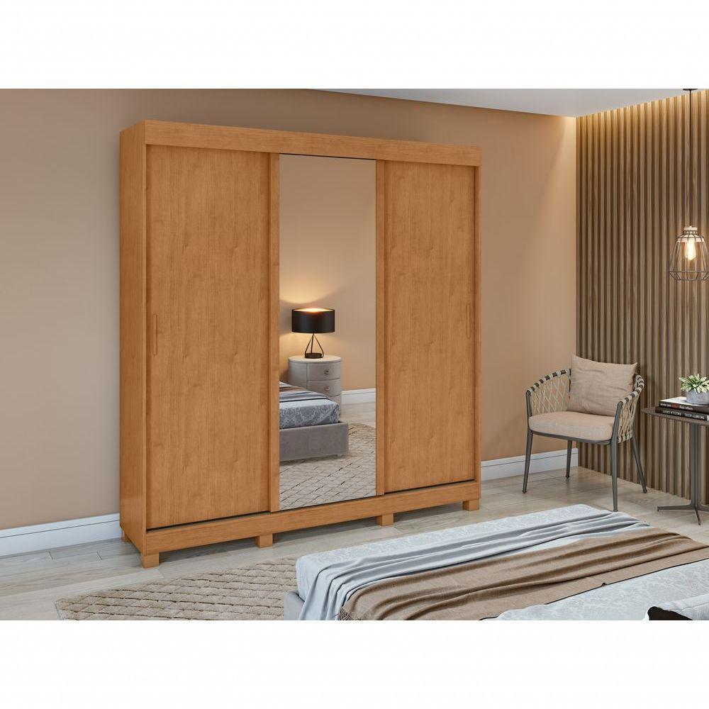 Guarda Roupa Saion 3 Portas Com Pés 1 Porta Glass - Lopas Amendoa Clean. - 7