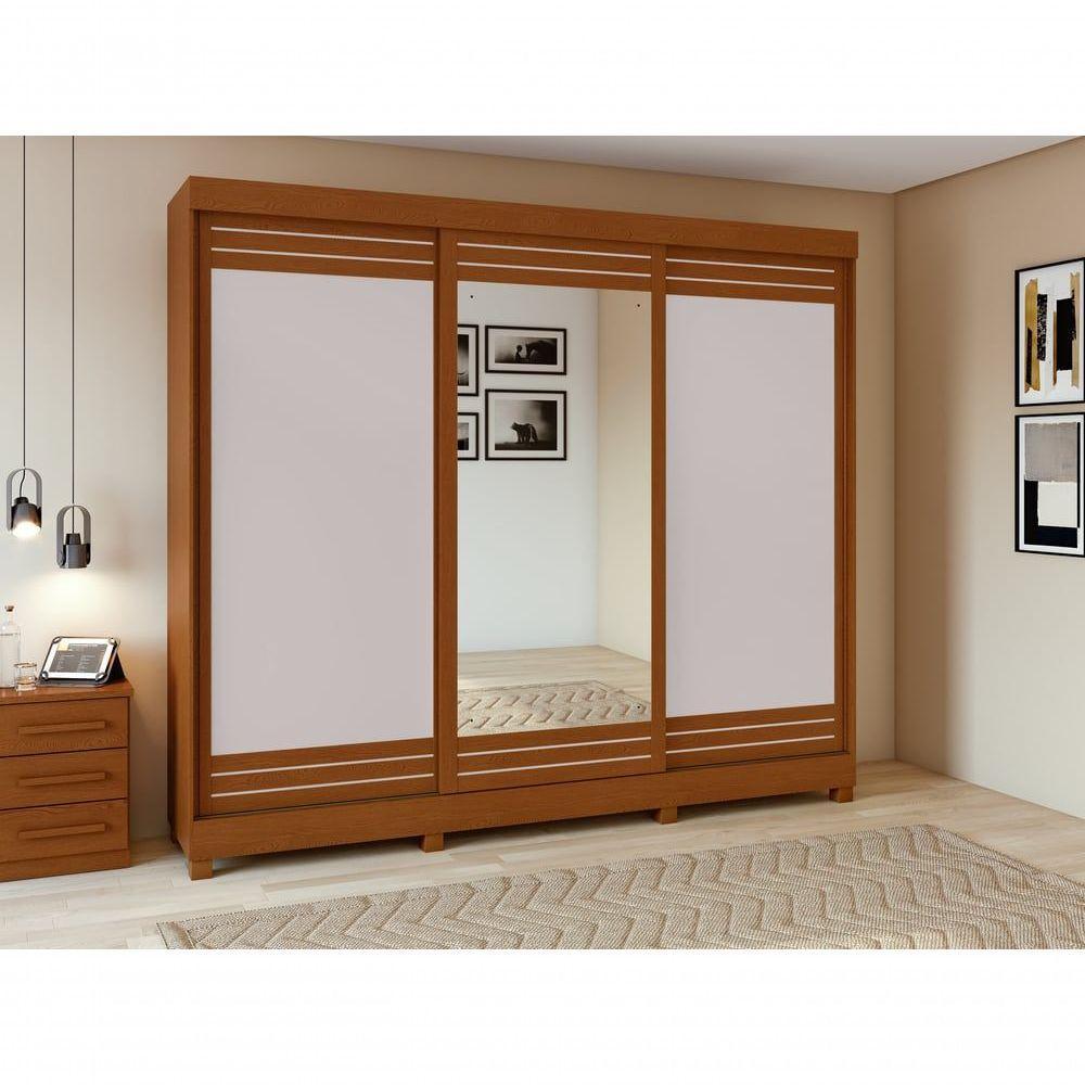 Guarda-roupas Casal Nice 3 Portas 1 Espelho 4 Gavetas Flex Com Pés - Lopas Amendoa Clean/off White. - 7