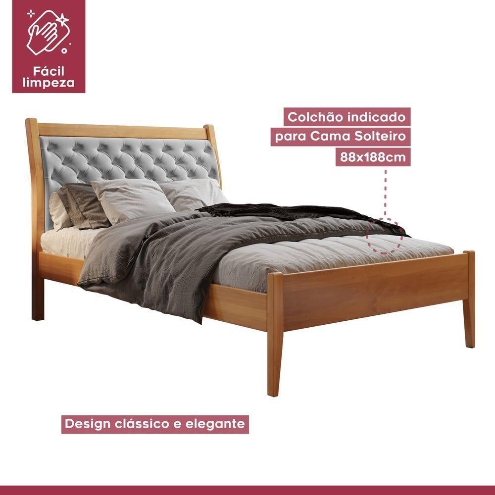 Cama Solteiro 90cm Vivare Amêndoa Mel/tecido Welutop Josandro Amêndoa Mel/tecido Welutop - 4