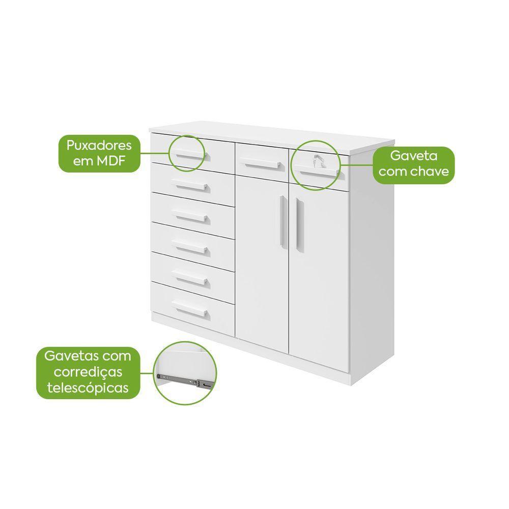 Comoda Toronto 2 Portas 8 Gavetas - Lopas Branco. - 6