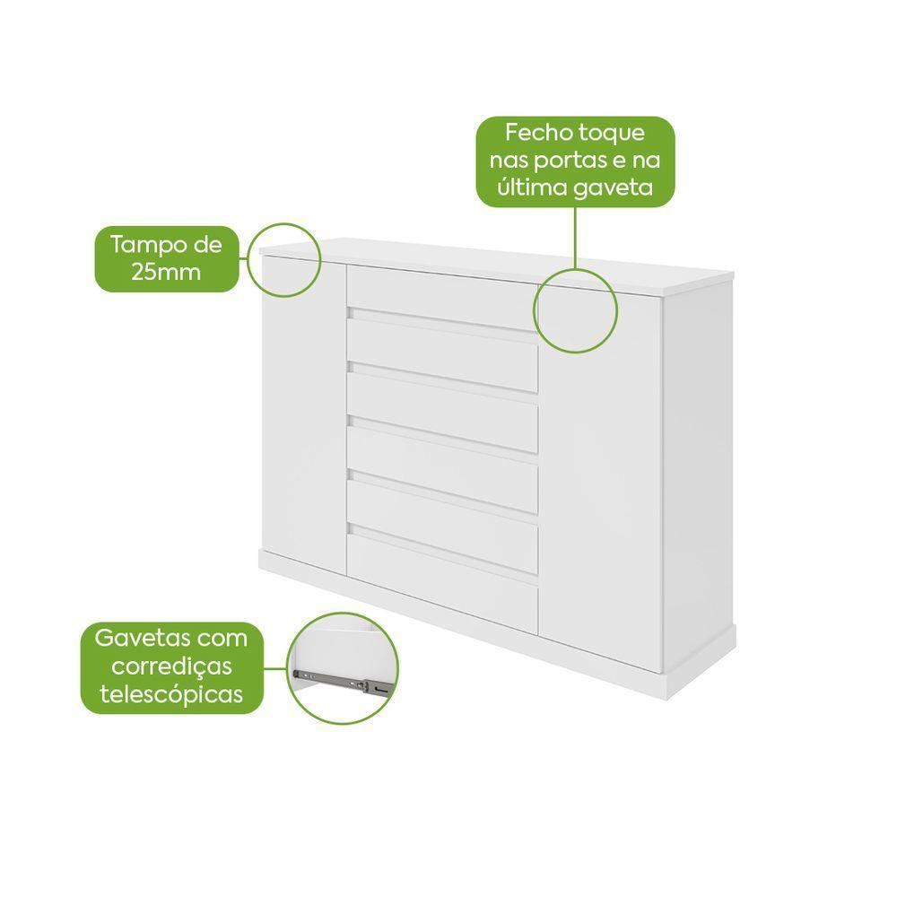 Comoda Sapateira Vedra 7 Gavetas 2 Portas - Lopas Branco. - 4