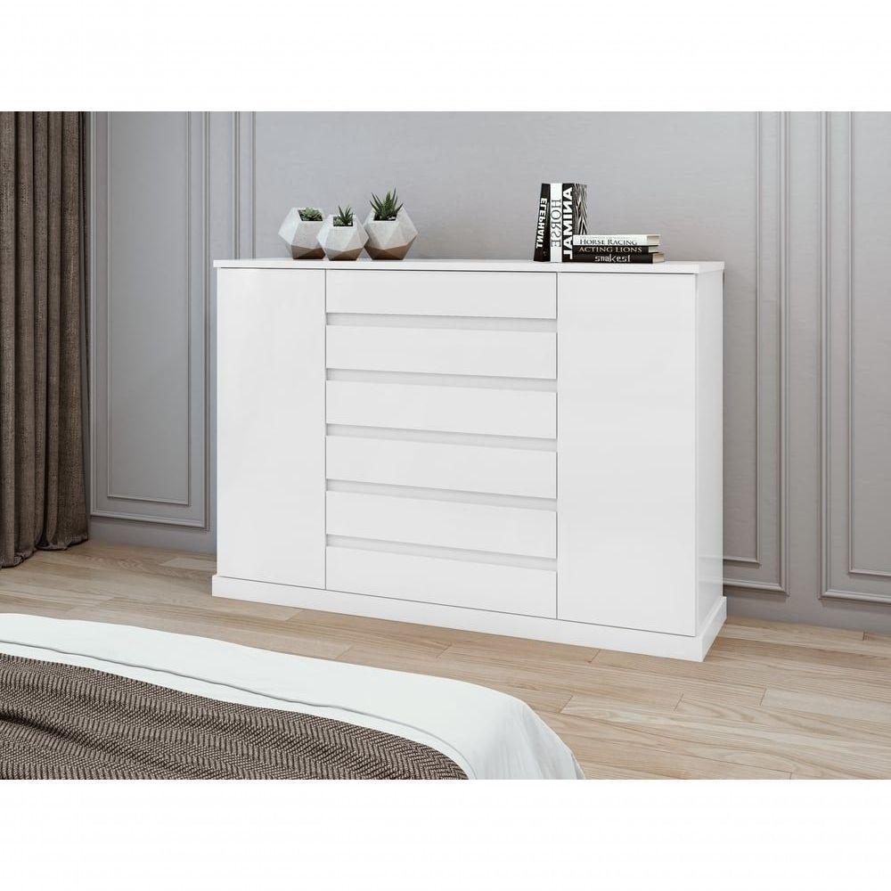 Comoda Sapateira Vedra 7 Gavetas 2 Portas - Lopas Branco. - 8