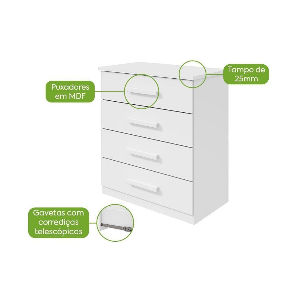 Comoda Baiao 4 Gavetas - Lopas Branco - 6