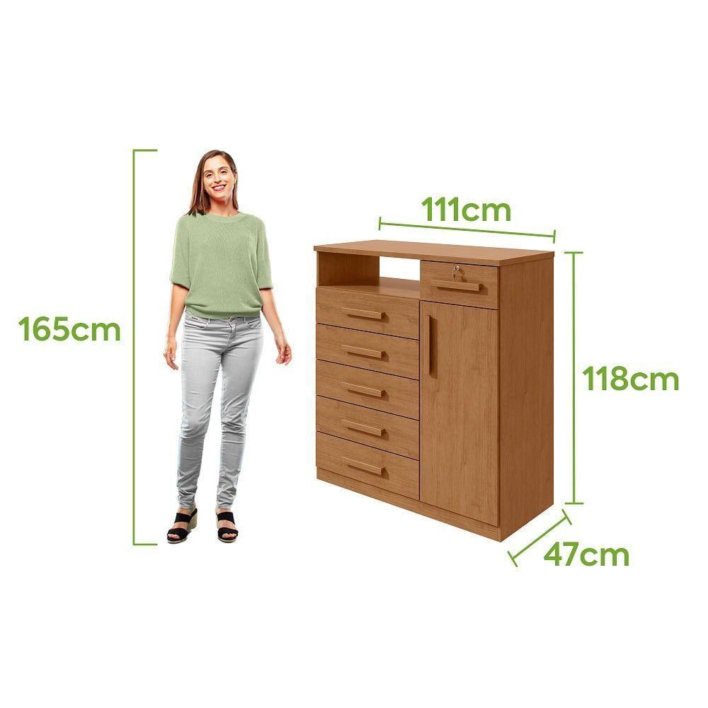 Comoda 1 Porta 6 Gavetas 1 Nicho Da Vinci - Lopas Amendoa Clean. - 2