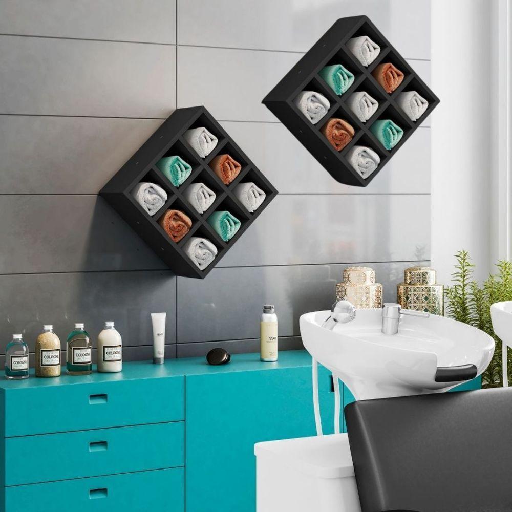 Kit 2 Nicho Decorativo Porta Toalha Com 9 Nichos Multiuso Requinte preto - 2