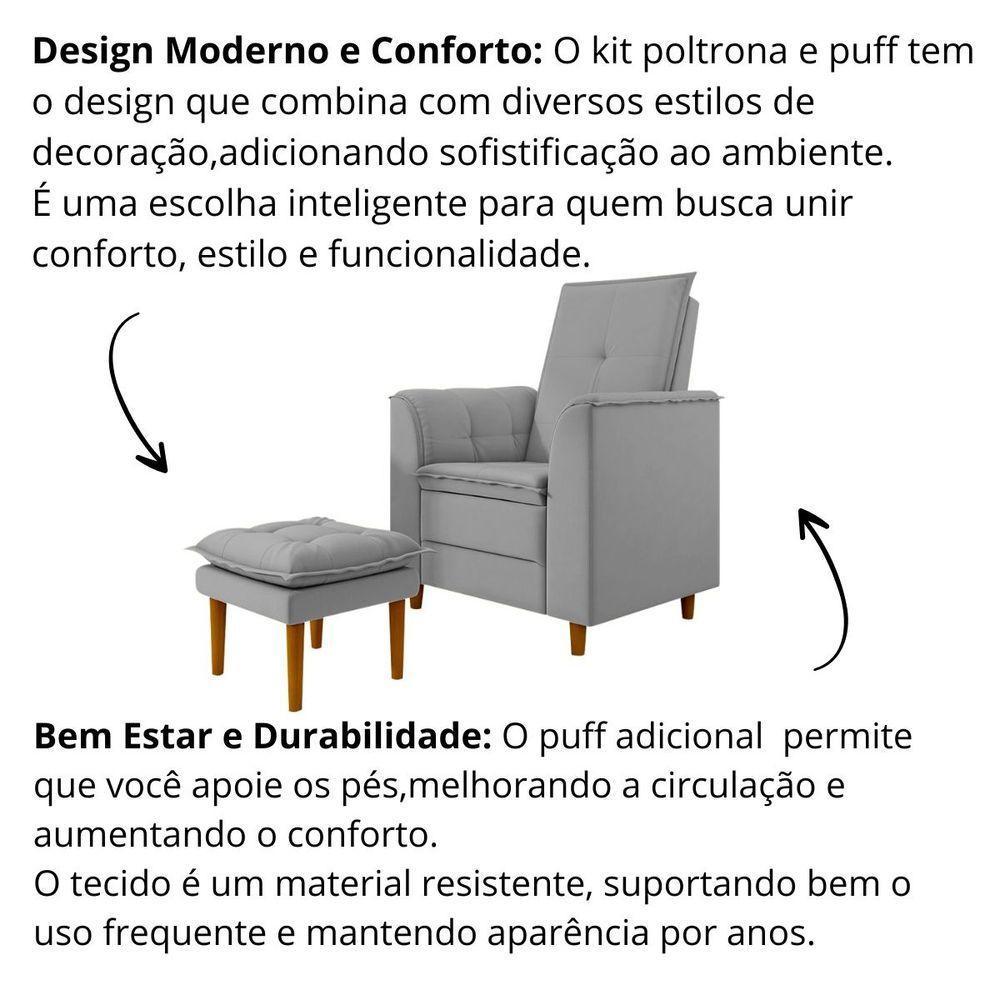 Poltrona Amamentação Confortável Com Puff Ayla Veludo cinza - 8