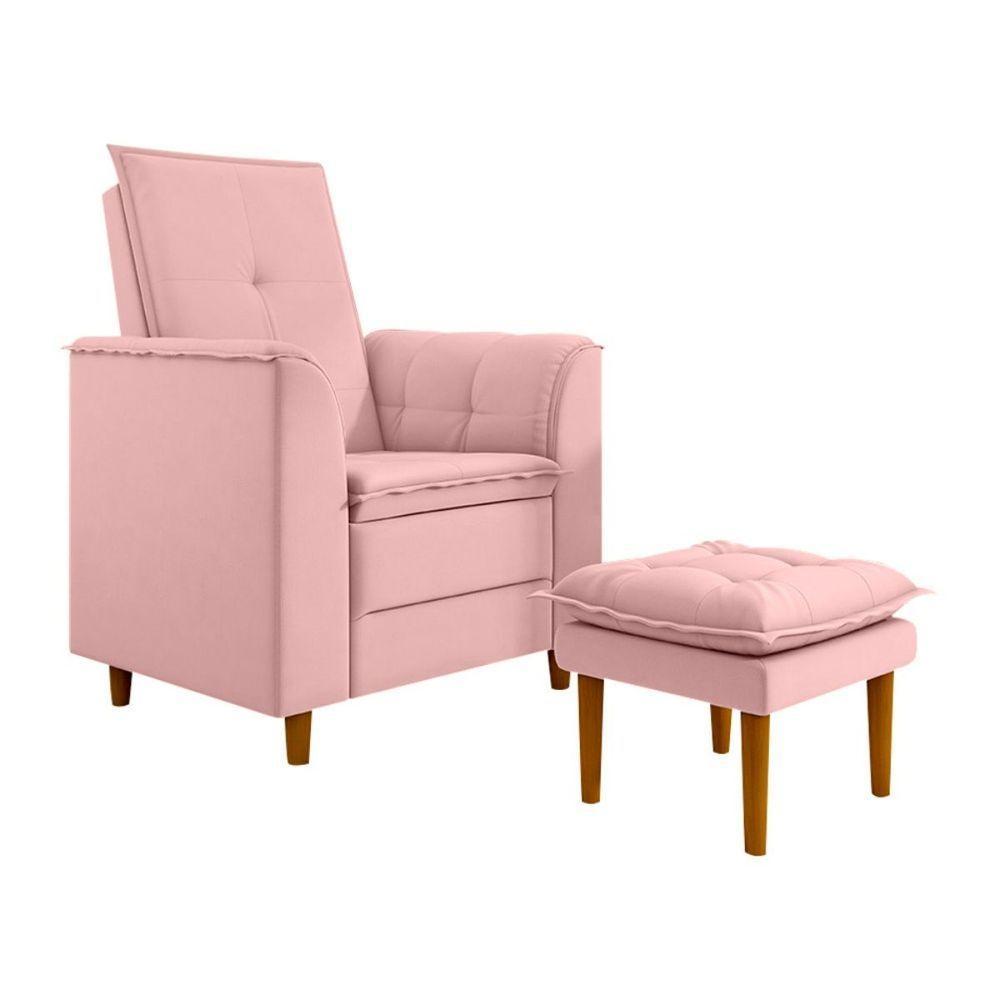 Poltrona Amamentação Confortável Com Puff Ayla Suede rosa - 1
