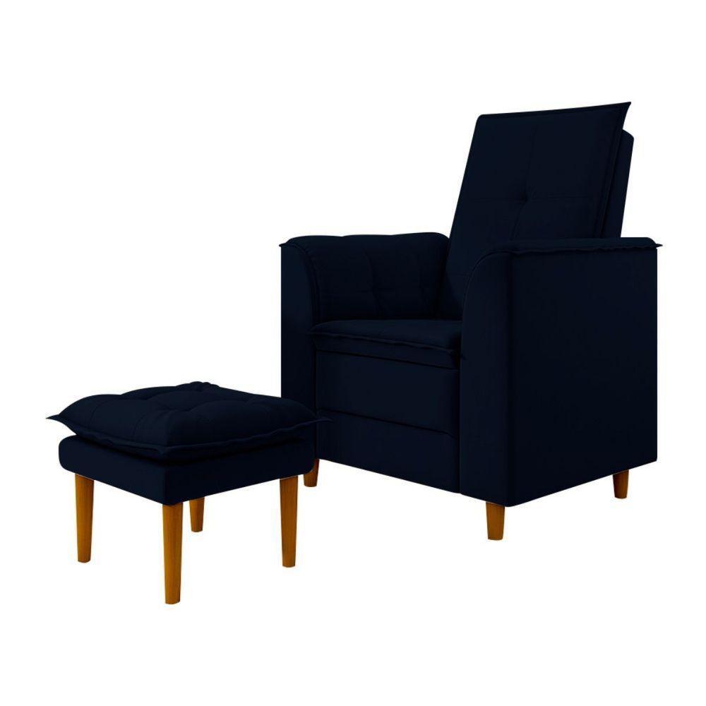 Poltrona Decorativa Amamentação Reforçada E Puff Luly Suede azul Marinho - 1