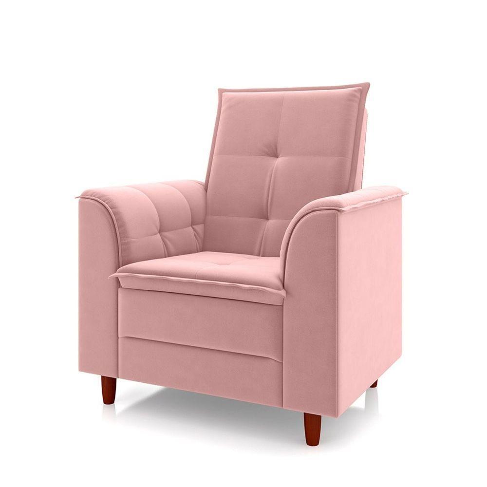 Poltrona Decorativa Amamentação Reforçada Puff Luly Veludo rosa - 8