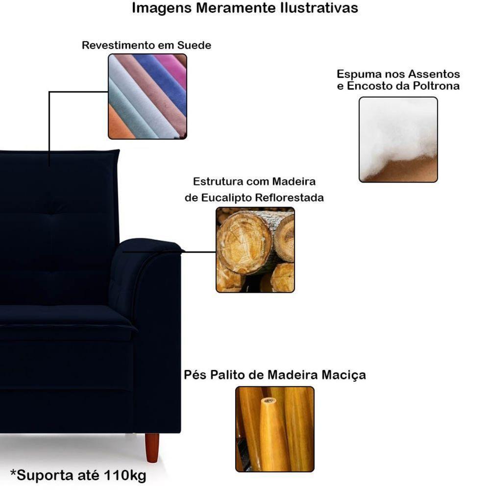 Poltrona Amamentação Confortável Com Puff Ayla Suede azul Marinho - 3