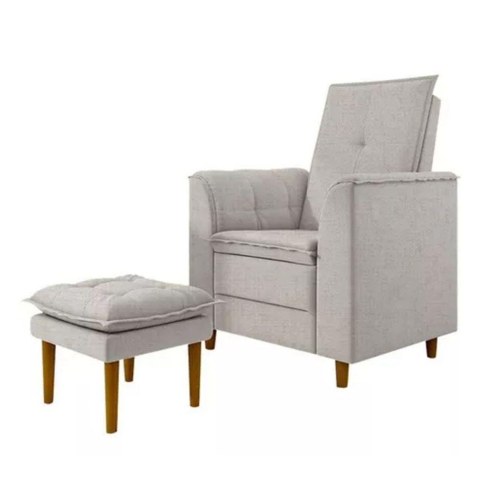 Poltrona Decorativa Amamentação Reforçada E Puff Luly Linho cinza - 5