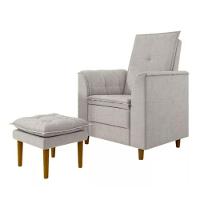 Poltrona Decorativa Amamentação Reforçada E Puff Luly Linho cinza - 5