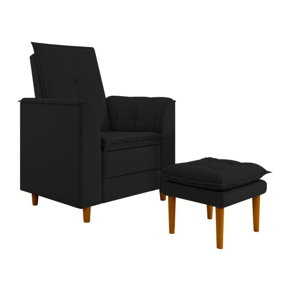 Poltrona Decorativa Amamentação Reforçada E Puff Luly Suede preto - 1