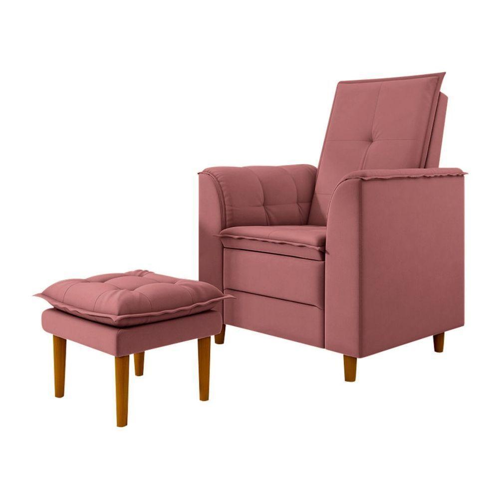 Poltrona Decorativa Amamentação Reforçada Puff Luly Veludo rosê - 1