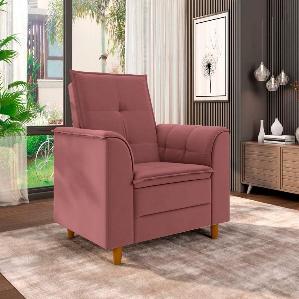 Poltrona Decorativa Amamentação Reforçada Puff Luly Veludo rosê - 4