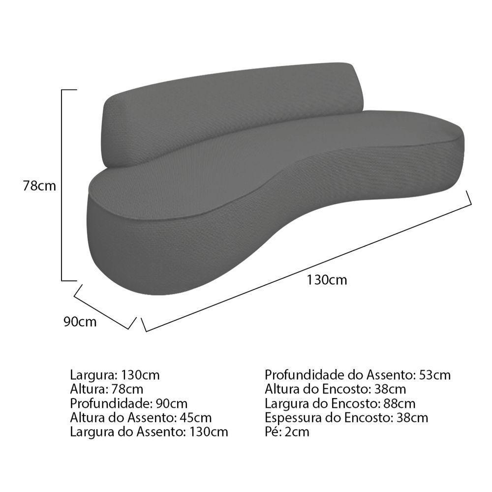 Sofá Curvo 2 Lugares Orgânico Escritório Recepção Sala Amsterdã 130cm Linho Cinza Escuro - 2