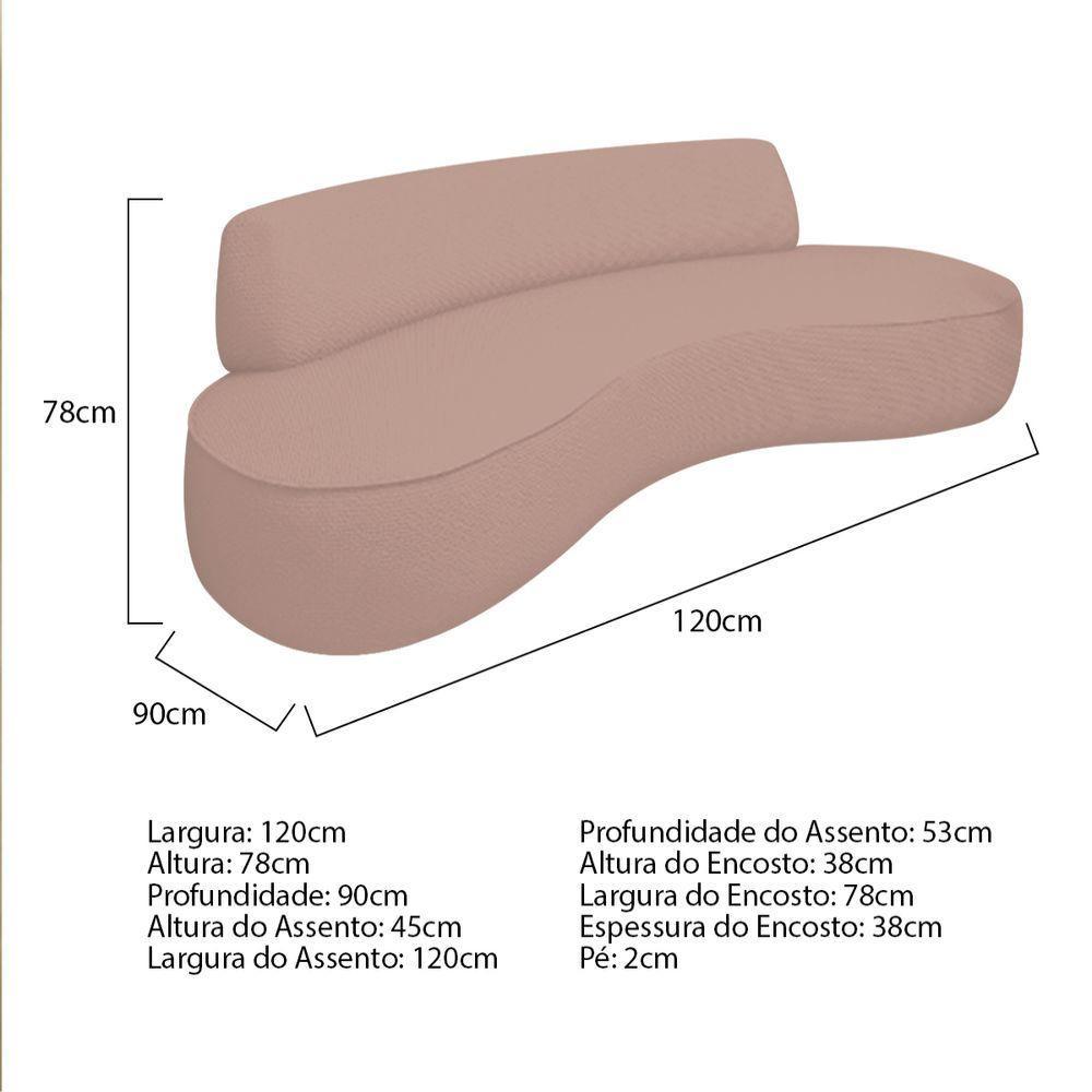 Sofá Curvo 2 Lugares Orgânico Escritório Recepção Sala Amsterdã 120cm Linho Rosê - 3