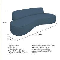 Sofá Curvo 2 Lugares Orgânico Escritório Recepção Sala Amsterdã 120cm Linho Azul Royal - 3